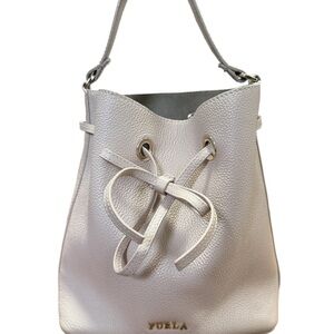 Furla Costanza Drawstring Leather Bucket Bag in Greige